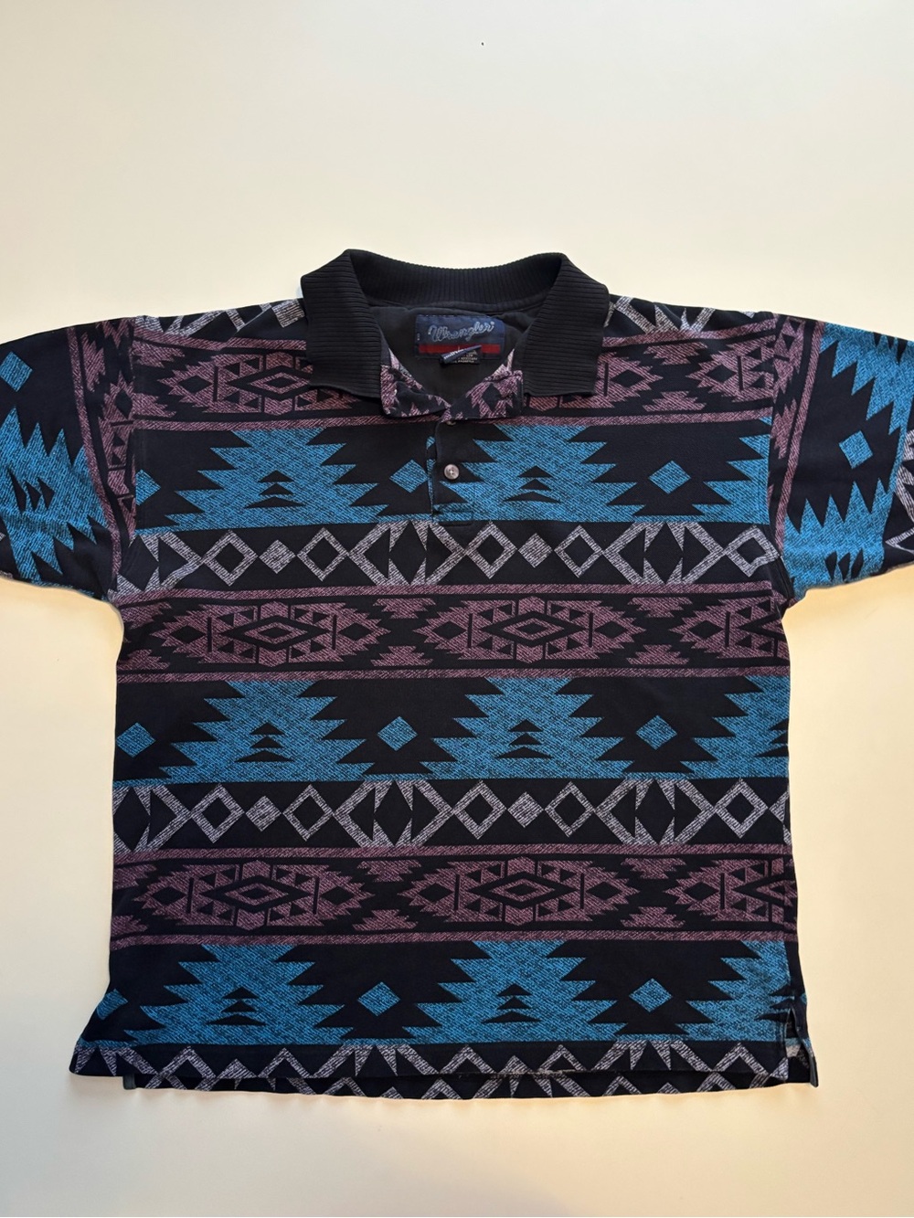 90s Aztec western style all over print pattern polo shirt